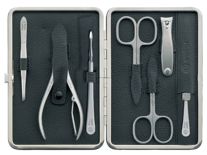 Niegeloh - Capri - 7-tlg. Maniküre-Set - schwarzes Etui aus Leder