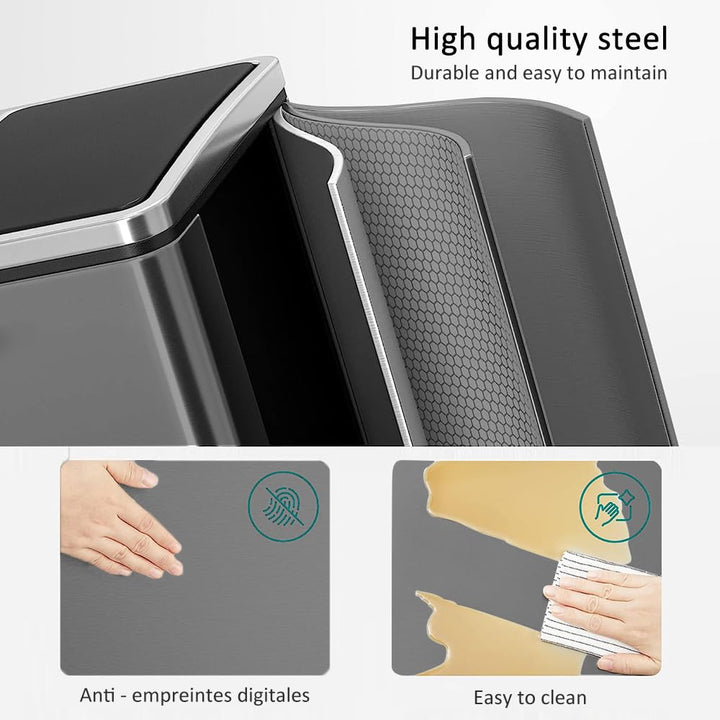 Panana Mülleimer, 60 l (2 x 30 Liter), Mülltrennsystem für die Küche, Treteimer aus Metall mit sanft