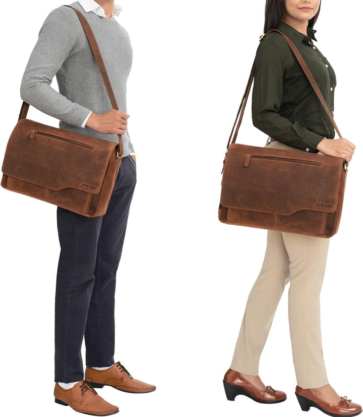 STILORD 'Marvin' Ledertasche Umhängetasche Modernes Vintage Design 15.6 Zoll Laptoptasche grosse Uni