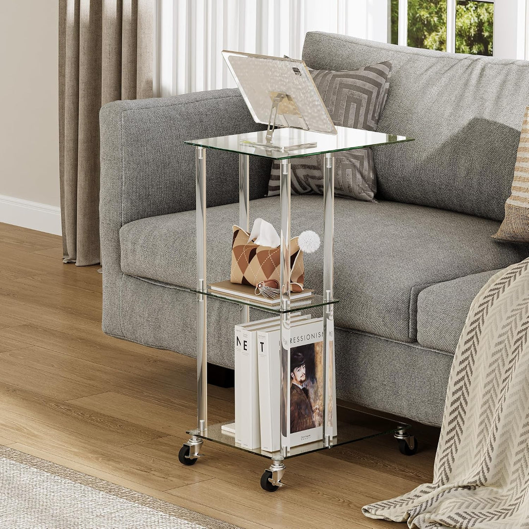 C-förmiger Beistelltisch Glas Transparent Rollbar Sofa Side Table LET525TR | Transparenter glastisch