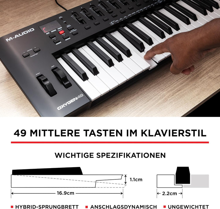 M-Audio Oxygen 49 V – 49-Tasten USB MIDI Keyboard Controller mit Beat Pads, Smart Chord &amp; Scale Modi