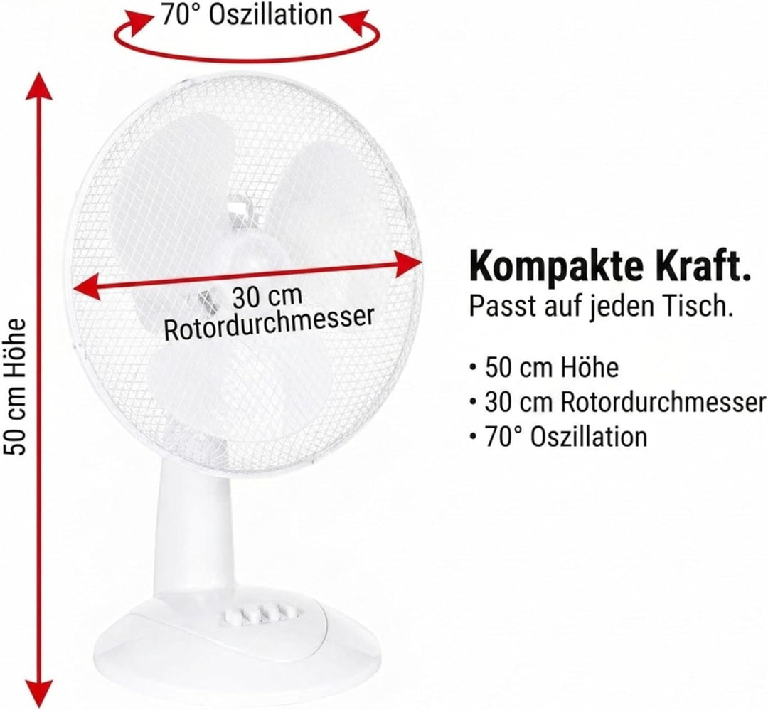 LEX XXL Tischventilator Premium Ventilator Windmaschine Ø30 cm, 3 Geschwindigkeiten, Leistung: 45 Wa