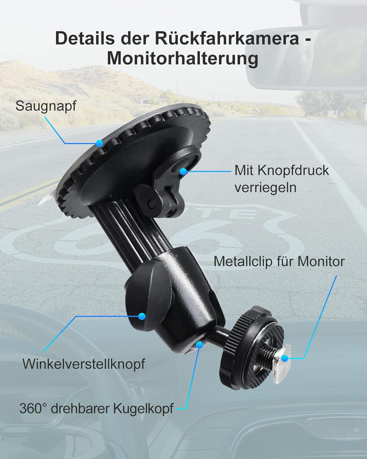 Windschutzscheiben-Halterung für Rückfahrkamera – 5 kg Tragkraft, 360° Verstellbarer Kugelkopf, Meta