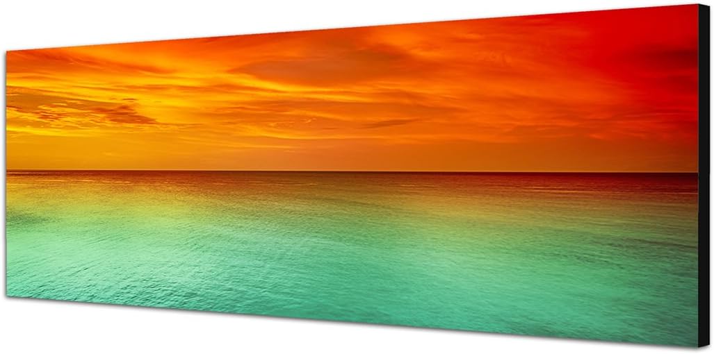 Paul Sinus Art Panoramabild auf Leinwand und Keilrahmen 150x50cm Meer Himmel Sonnenuntergang