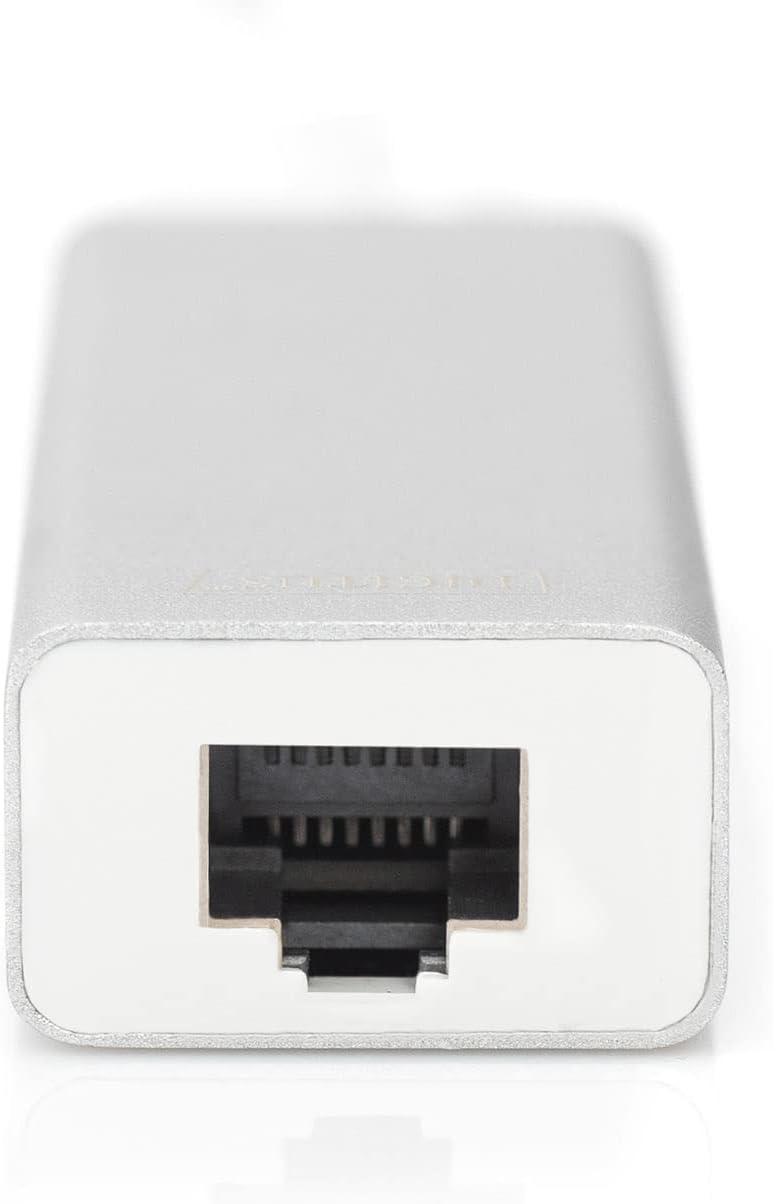 DIGITUS USB 3.0 Typ C 3-Port Hub mit Gigabit Ethernet Adapter, 3x USB A, 1x RJ45 LAN, Silber USB 3.0