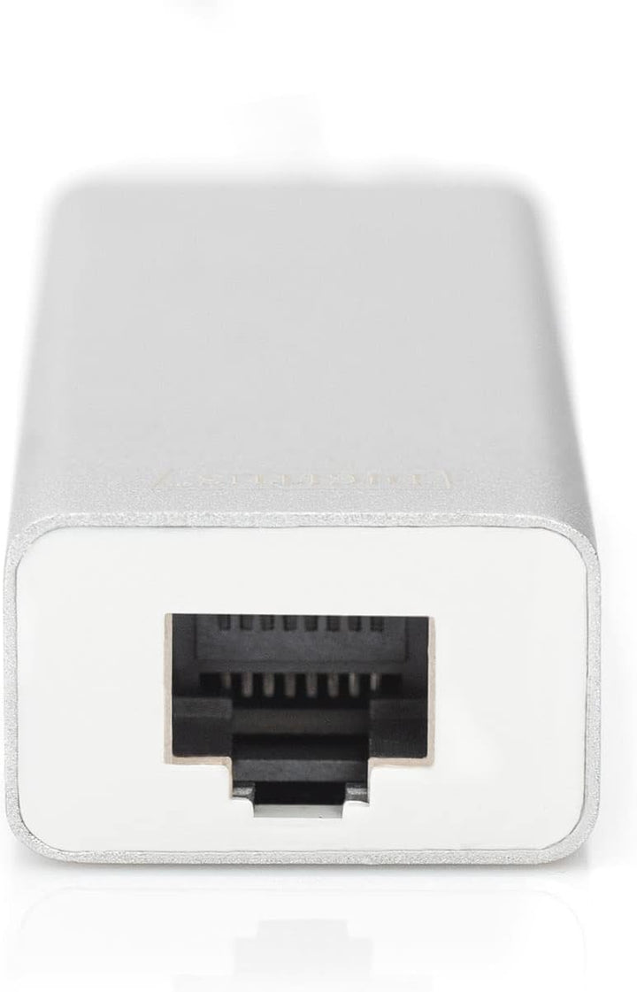 DIGITUS USB 3.0 Typ C 3-Port Hub mit Gigabit Ethernet Adapter, 3x USB A, 1x RJ45 LAN, Silber USB 3.0