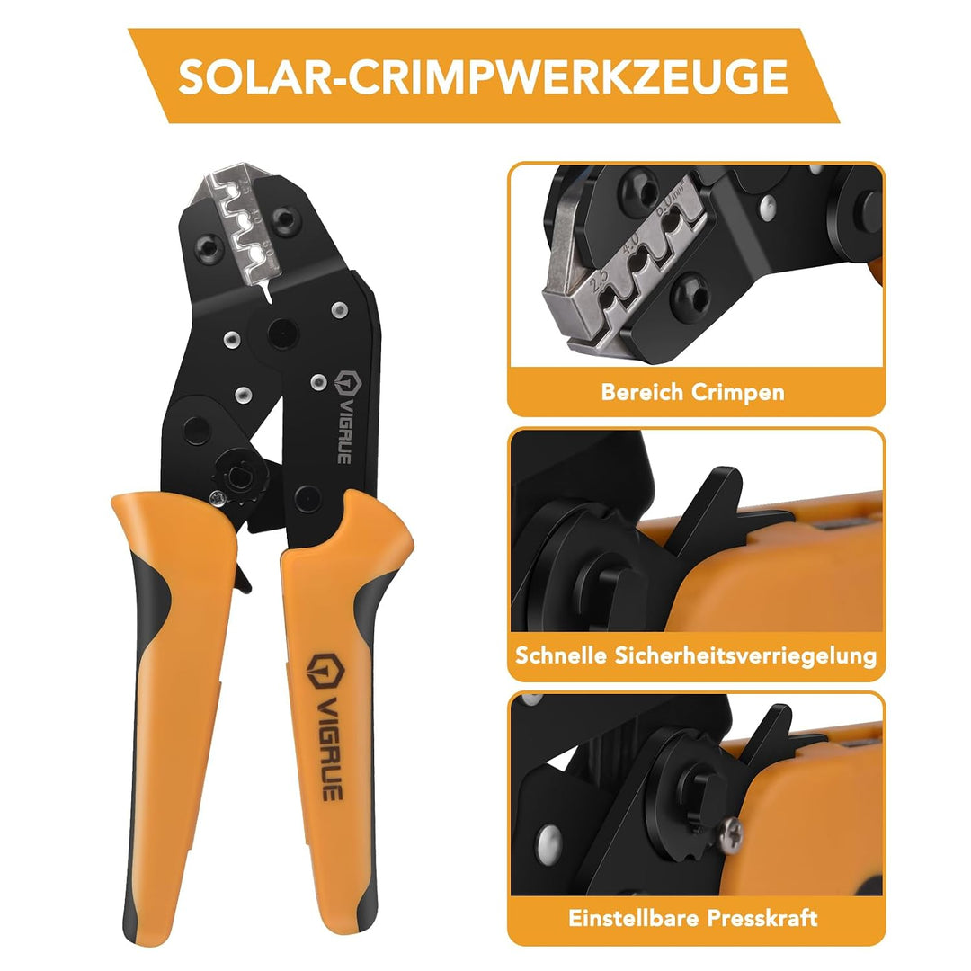 VIGRUE Solarstecker mc4 Stecker, mc4 Crimpzange Set für 2.5/4/6mm² Solarpanel PV Kabel, Männlich/Wei