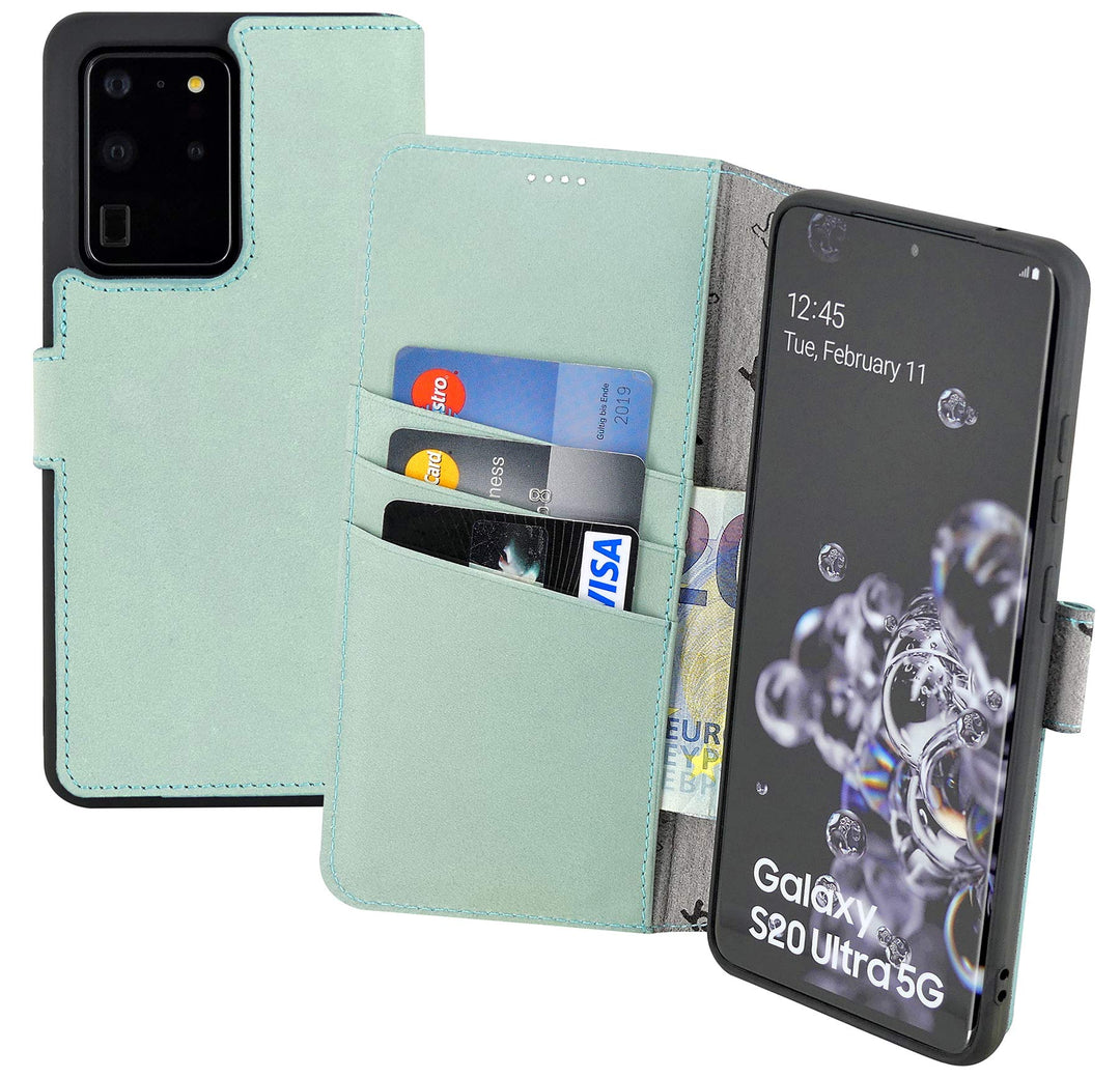 Suncase Book-Style Hülle kompatibel mit Samsung Galaxy S20 Ultra Leder Tasche (Slim-Fit) Lederhülle