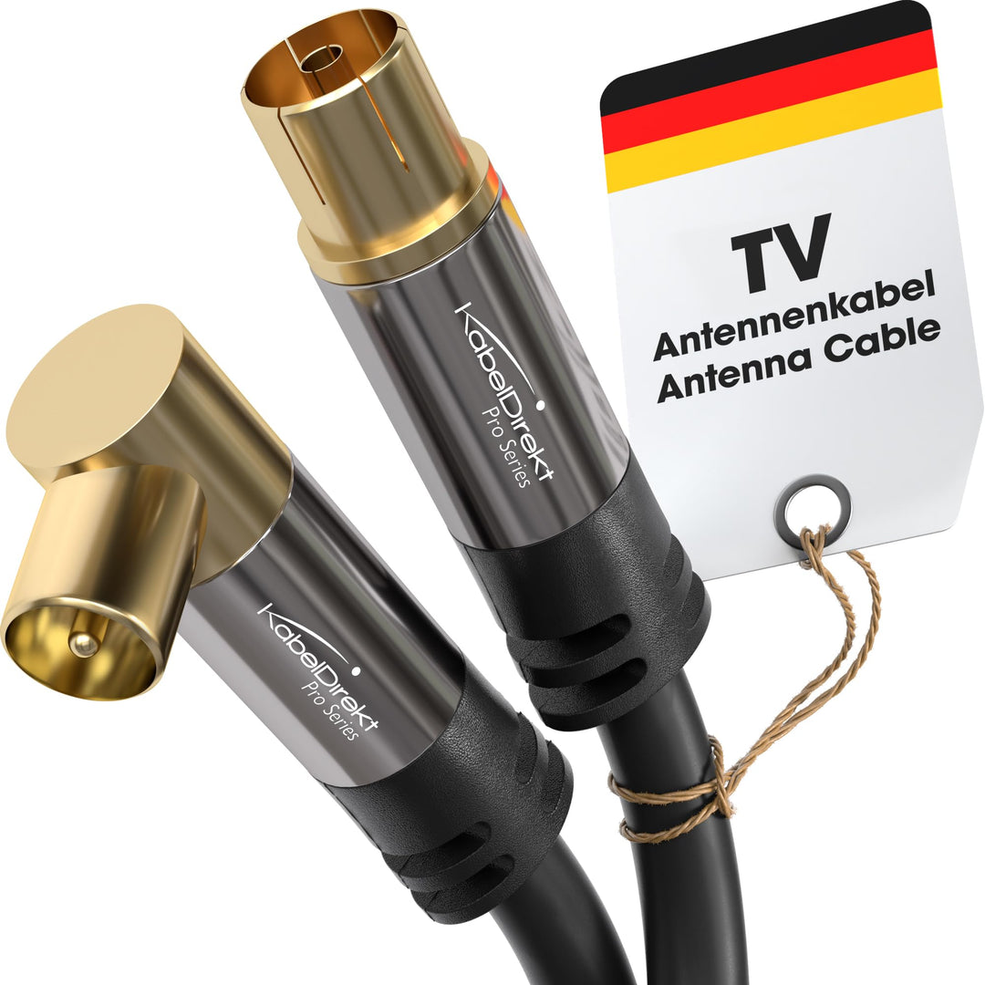 KabelDirekt – 4K Antennenkabel, Koaxialkabel, TV Kabel 90° gewinkelt/gerade – 10m – In Deutschland e