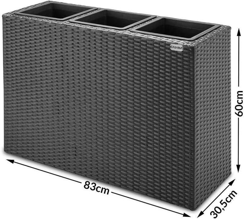 Casaria® Blumenkasten 3 Innentöpfe Polyrattan Herausnehmbar Wasserablauf Outdoor Rechteckig Pflanzka