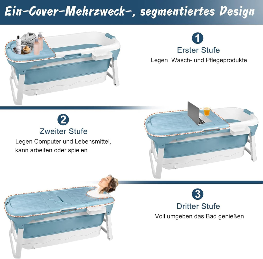 Faltbare Badewanne für Erwachsene, 128x62x52 cm Mobile Klappbadewanne, Ideal für Kleine Badezimmer,