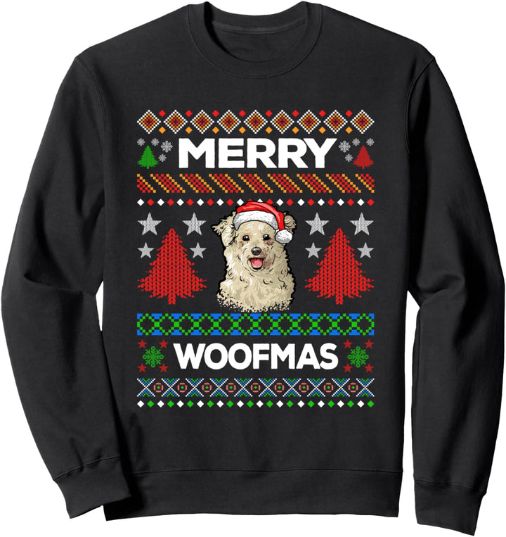 Merry Woofmas Ugly Sweater Weihnachten Bichon Frise Hunde Sweatshirt