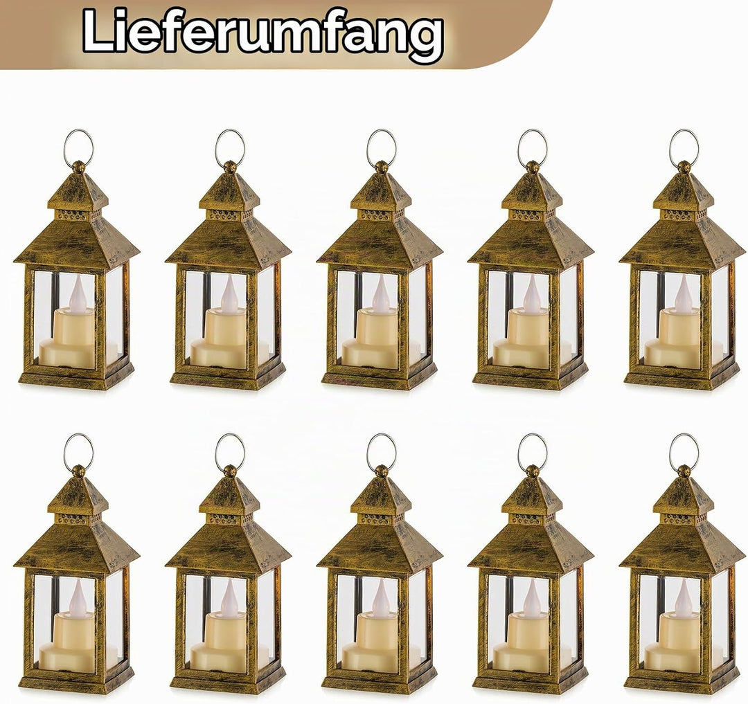 NUPTIO Laterne Kleine Weihnachten Deko - 10er led Teelichter Gold Mini Laternen für Draussen Flacker