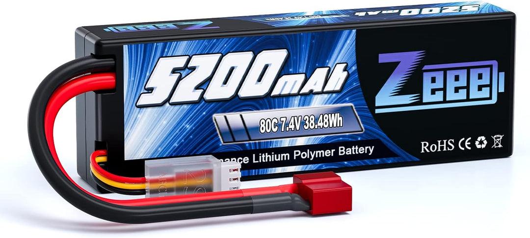 Zeee 2S Lipo Akku 5200mAh 7,4V 80C RC Lipo Batterien mit T Stecker für RC Evader BX Auto Car Truck L