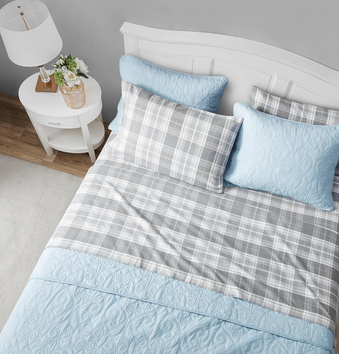 Laura Ashley Blätter Baumwoll-Flanell-Bettwäsche-Set, Mulholland Plaid Grau, Twin Twin Mulholland Pl