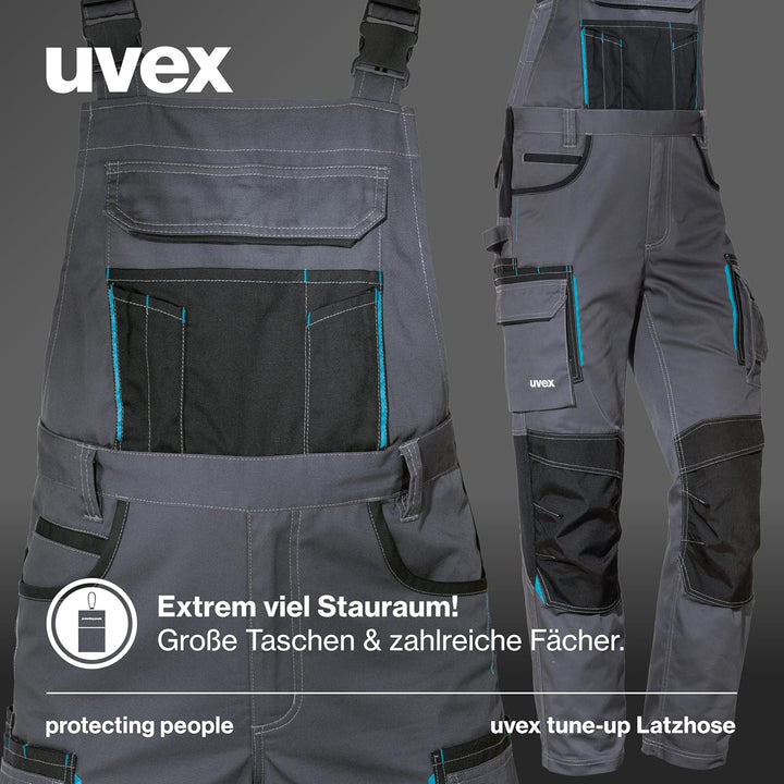 Uvex Tune-up Lange Herren-Arbeitshose - Lange Latzhose mit Knietaschen - Premium Latzhosen 44 Grau,