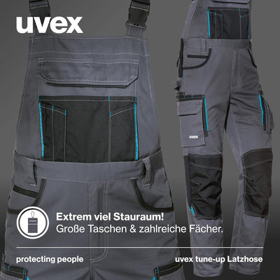 Uvex Tune-up Lange Herren-Arbeitshose - Lange Latzhose mit Knietaschen 52 Grau, 52 Grau