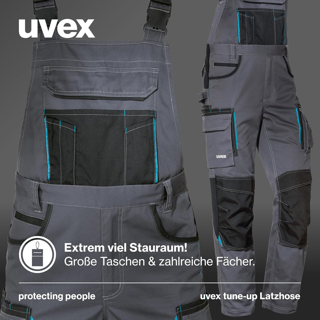 Uvex Tune-up Lange Herren-Arbeitshose - Lange Latzhose mit Knietaschen 52 Grau, 52 Grau