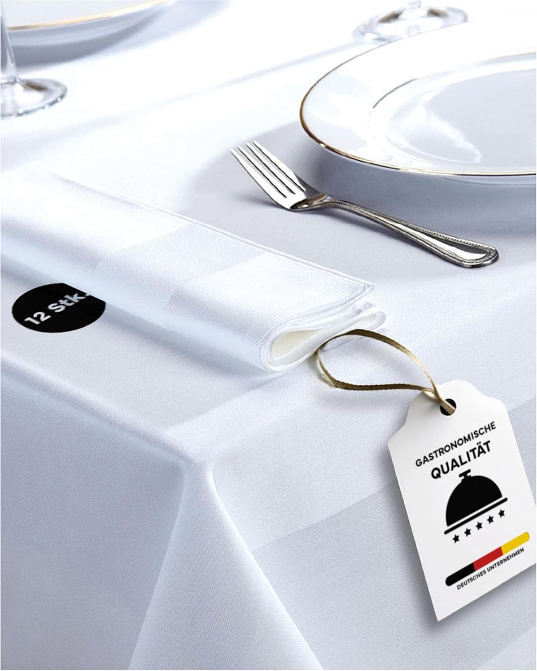 texpot 12 Stück Damast Servietten 50 x 50 cm in weiss Atlaskante bei 95°C waschbar 100% Baumwolle ho