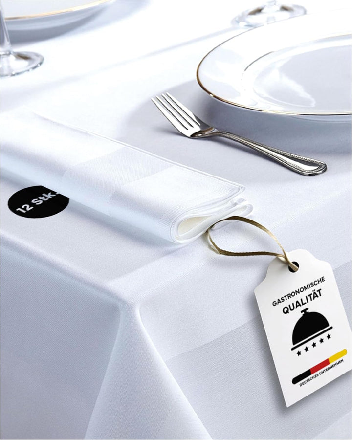 texpot 12 Stück Damast Servietten 50 x 50 cm in weiss Atlaskante bei 95°C waschbar 100% Baumwolle ho