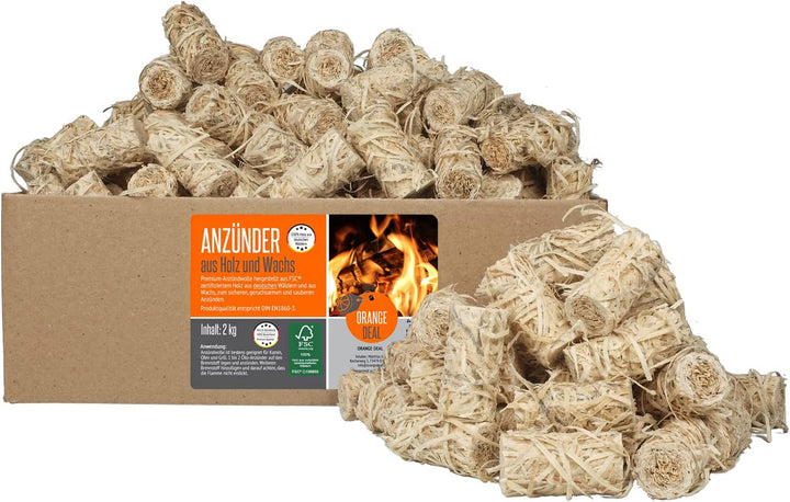 ORANGE DEAL 2,0 kg Premium Holzwolle Anzünder Grillanzünder Kaminanzünder Ofenanzünder Anzündwolle A