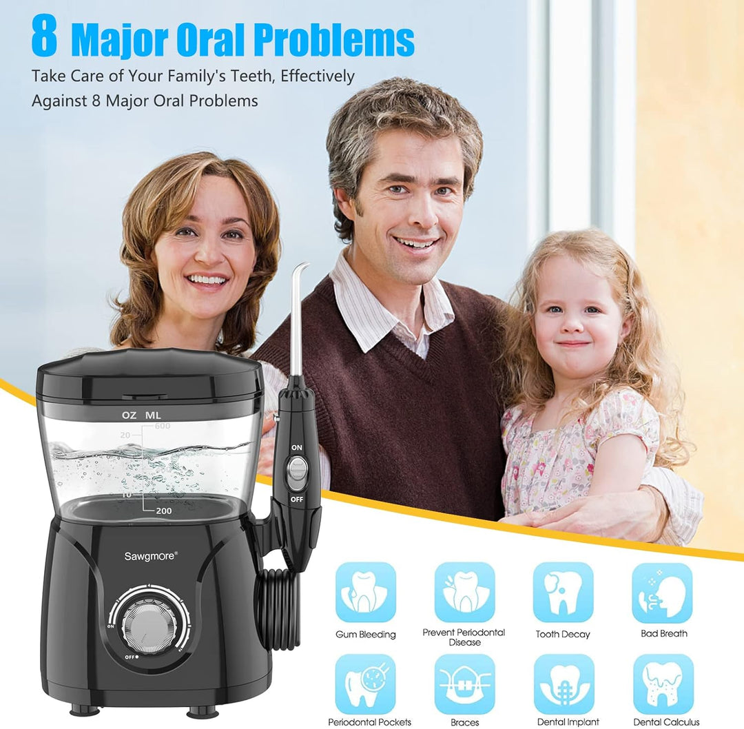 Sawgmore Elektrische Munddusche mit 10 Druckstufen und 8 Düsen，Professional Waterflosser für Zanrein