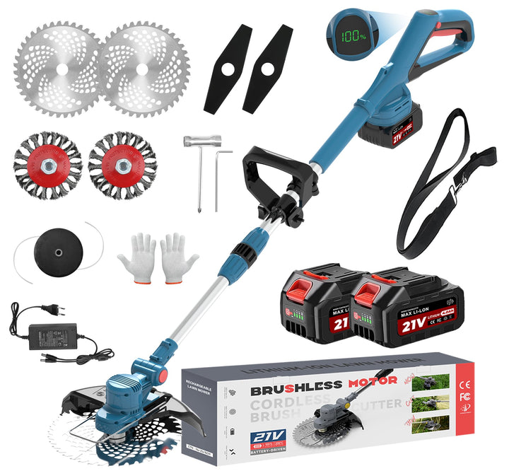 21V Rasentrimmer mit Akku for Makita, Rasentrimmer mit Unkrautbürste. 750w Bürstenloser Motor, 180°