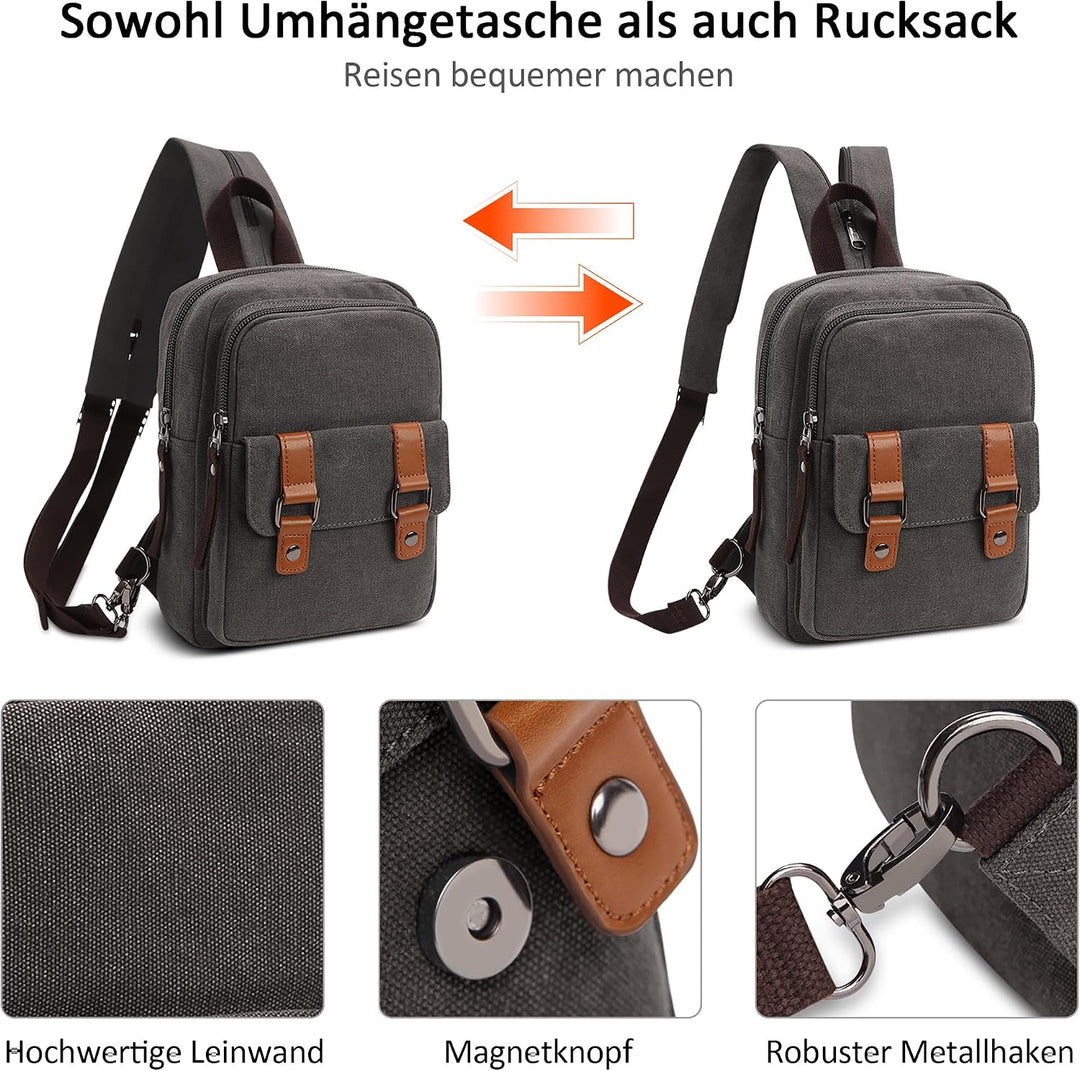 DORRISO Herren Rucksack Damen Klein Tagesrucksäcke Mode Brusttasche Sling Bag Leinwand Schultertasch