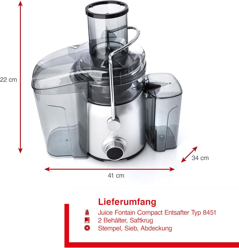 Solis Juice Fountain Compact 8451 Entsafter Gemüse und Obst - Saftpresse - Leistungsstarker Saft- un