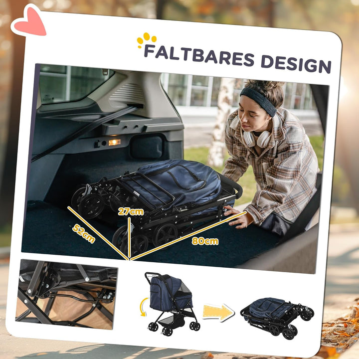 PawHut Hundebuggy Hundewagen Buggy für kleine Hunde und Katzen Haustierwagen Pet Stroller Katzenbugg