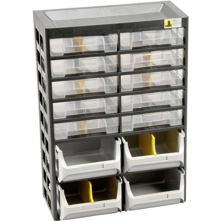 Allit 458140 Kleinteiledepot, schwarz, gelb, 10 Schübe, 4 Boxen, 7 Trenner, 10 Schübe, 4 Boxen, 7 Tr