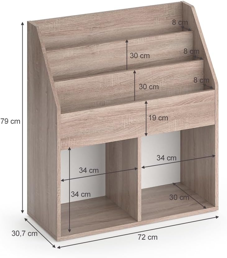 Vicco Bücherregal Luigi, Sonoma, 72 x 79 cm mit 2 Faltboxen Sonoma mit 2 Faltboxen, Sonoma mit 2 Fal