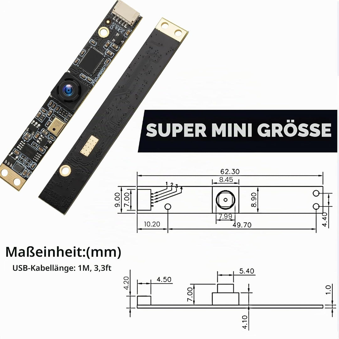 Mermaid 8MP USB-Kameramodul mit Mikrofon, 105 Grad Weitwinkel, Fester Fokus, kleine Lightburn 3D-Dru