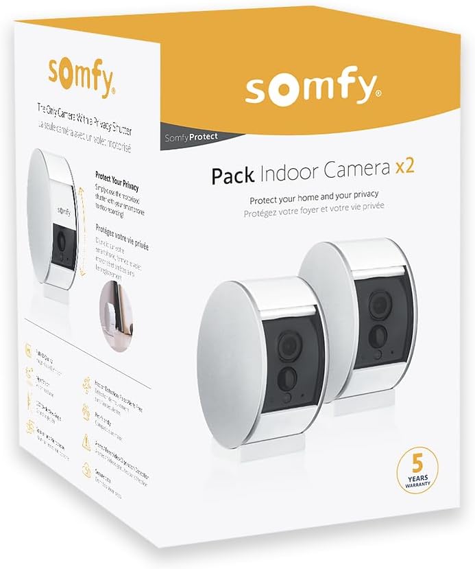 Somfy 1870469 - 2er-Pack Innenkamera | Motorisierte Abdeckblende| Bewegungs- & Nachtsichtsensor | La