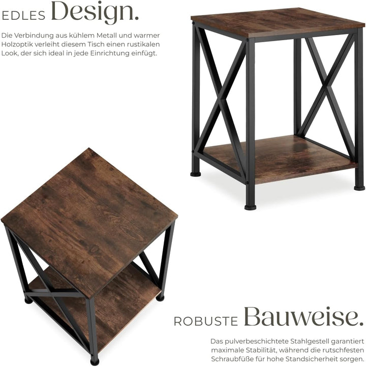 tectake® Industrial Möbel, Beistelltisch Holz und Metall, Schlafzimmer Nachttisch mit 2 Ebenen, Couc