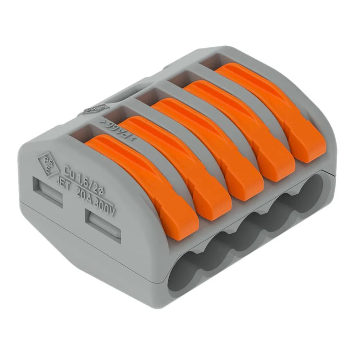 WAGO CLASSIC-Verbindungsklemmen 222-415 | 5 Leiter, bis 4 mm², 40 Stück, CLASSIC Kabelverbinder mit