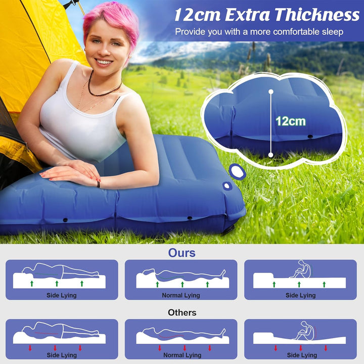 Isomatte Selbstaufblasend mit Fusspresse Pumpe, 12cm Verdicken Isomatte Camping, Ultraleicht Luftmat