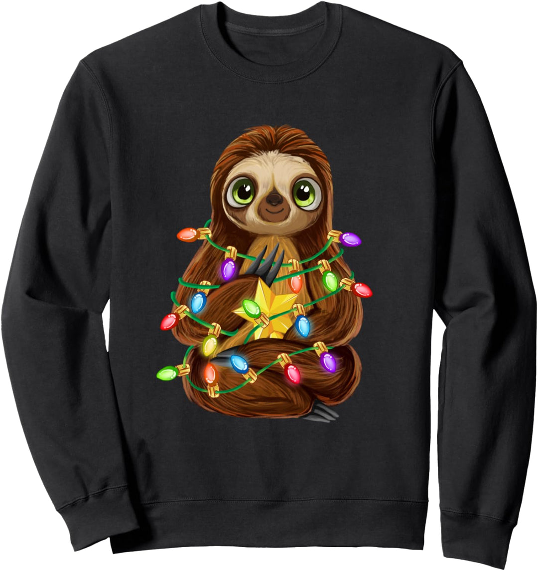 Lustiges Faultier Weihnachten Geschenk Lichterkette Sloth Sweatshirt