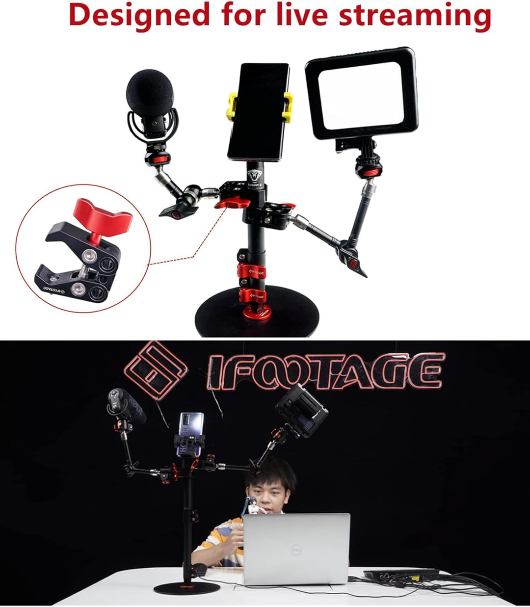 IFOOTAGE PC-01 Kmeraklemme Rohrschelle Grosse Krabbenzange ，Magic Arm Large Super Clamp Krabbenzange