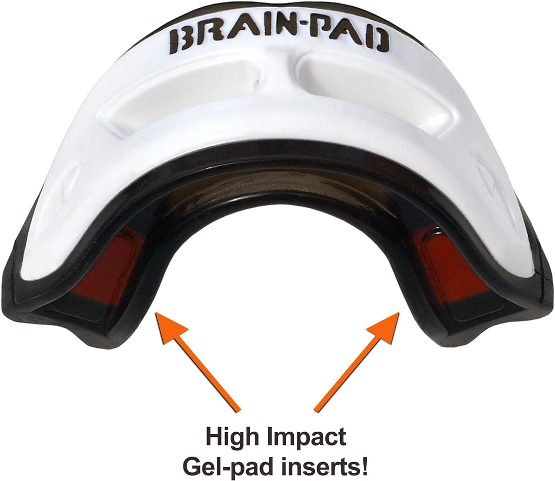 Brain Pad 3XSWPY Junior Mundschutz/Kiefergelenkschutz, zweifach gebogen, Weiss/Schwarz, für Jugendli