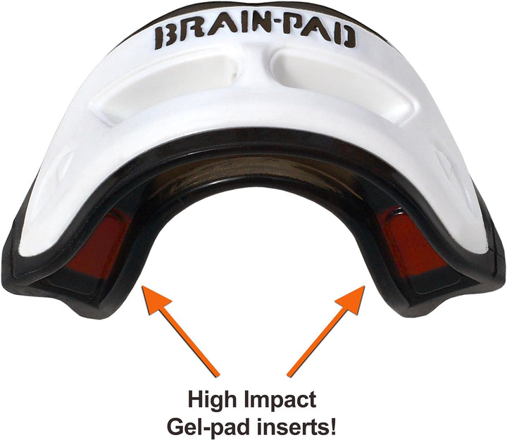 Brain Pad 3XSWPY Junior Mundschutz/Kiefergelenkschutz, zweifach gebogen, Weiss/Schwarz, für Jugendli