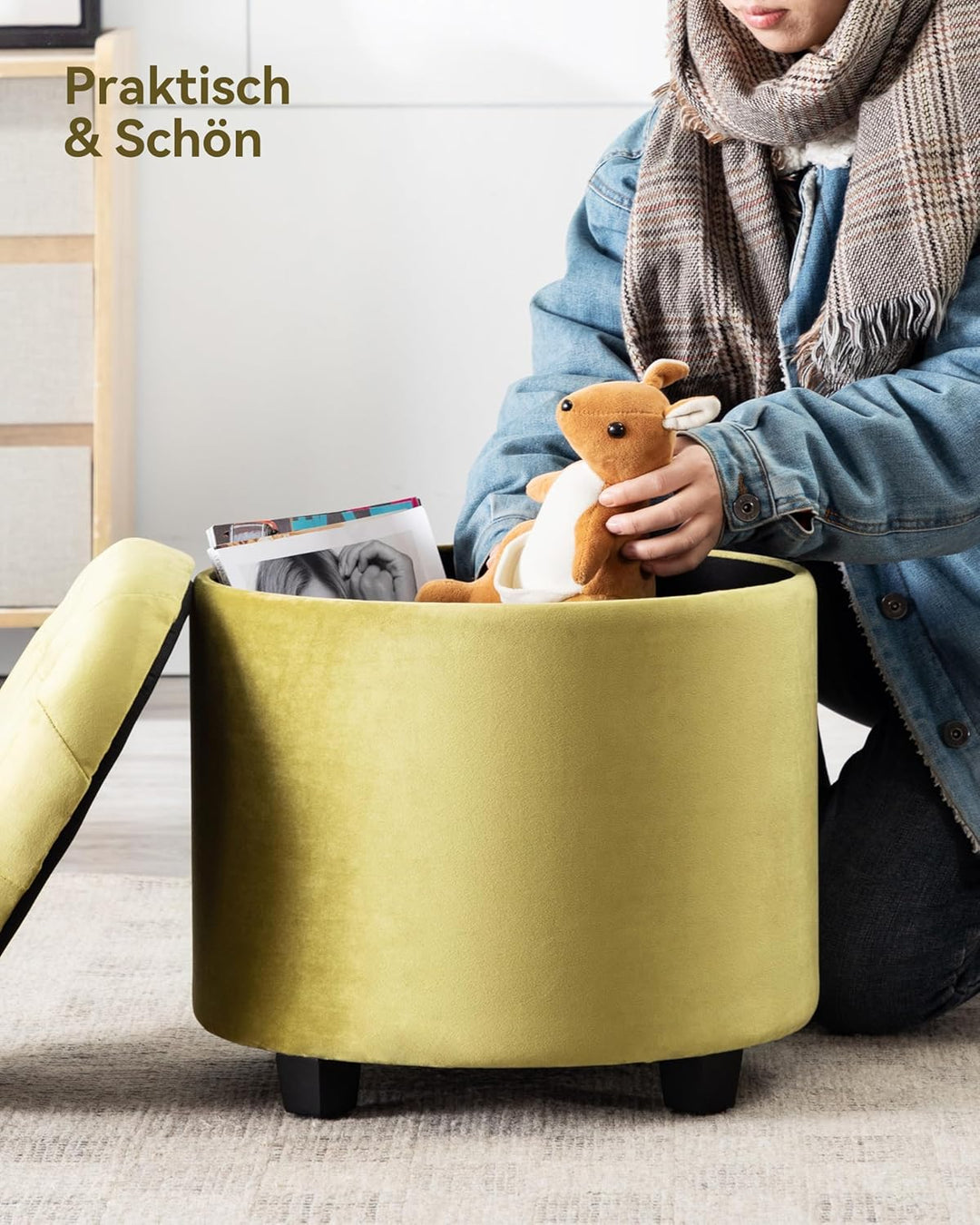 HNNHOME Sitzhocker mit Stauraum, Sitzwürfel mit Deckel, Sitztruhe, Fussbank Truhen Aufbewahrungsbox,