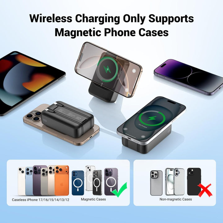 Magnetische Wireless Powerbank 26800mAh, Power Bank für Magsafe mit Eingebauten Kabeln, 5 Ausgänge P