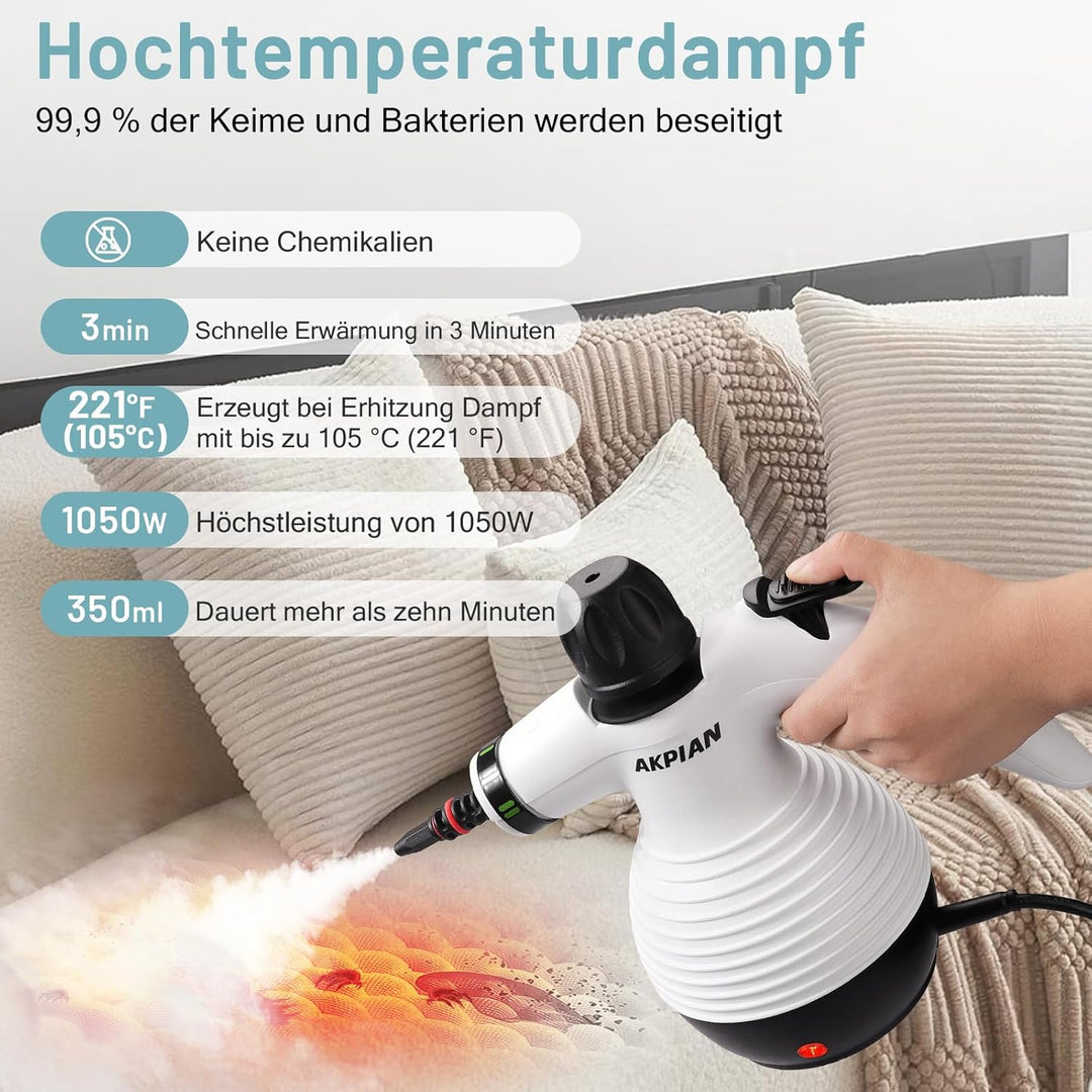 Dampfreiniger Handgerät, 3.2Bar Steam Cleaner mit 10 Zubehör | ˙Handdampfreiniger| 123°C Heissdampf