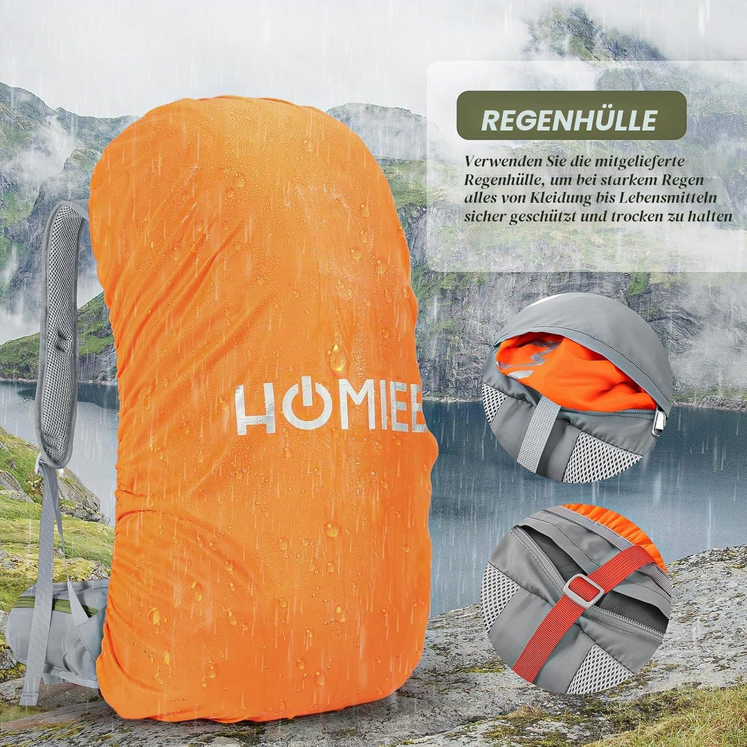HOMIEE Wanderrucksack 50L, Herren Damen Wasserdichter Trekkingrucksack Reiserucksack Outdoor Wandern