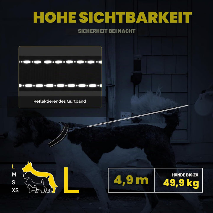 Fida Einziehbare Hundeleine, 5 m, strapazierfähig, für grosse Hunde bis zu 50 kg, verhedderungsfrei,