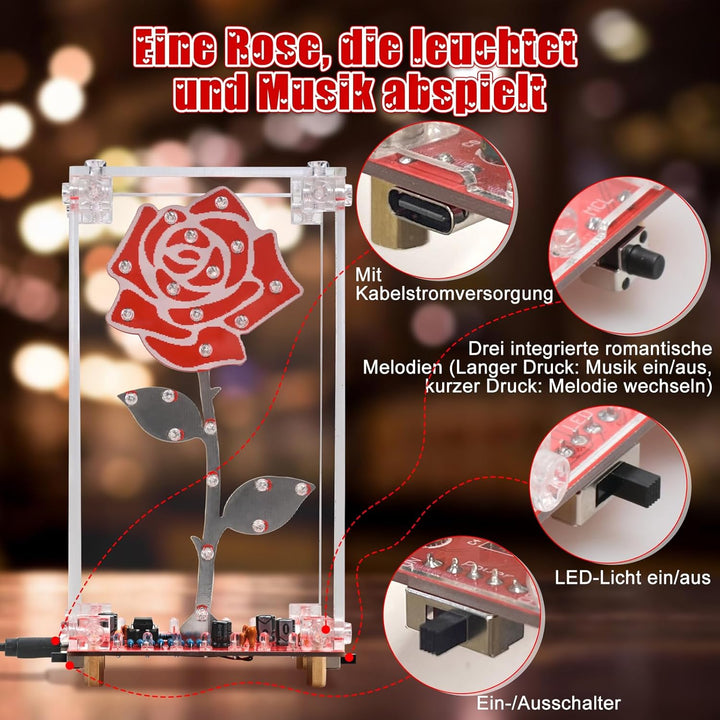 DIY Rosenblumen LED Lötbausatz mit Acrylgehäuse, BANRIA Bunte Blinklichter und integrierte Musik, Ne