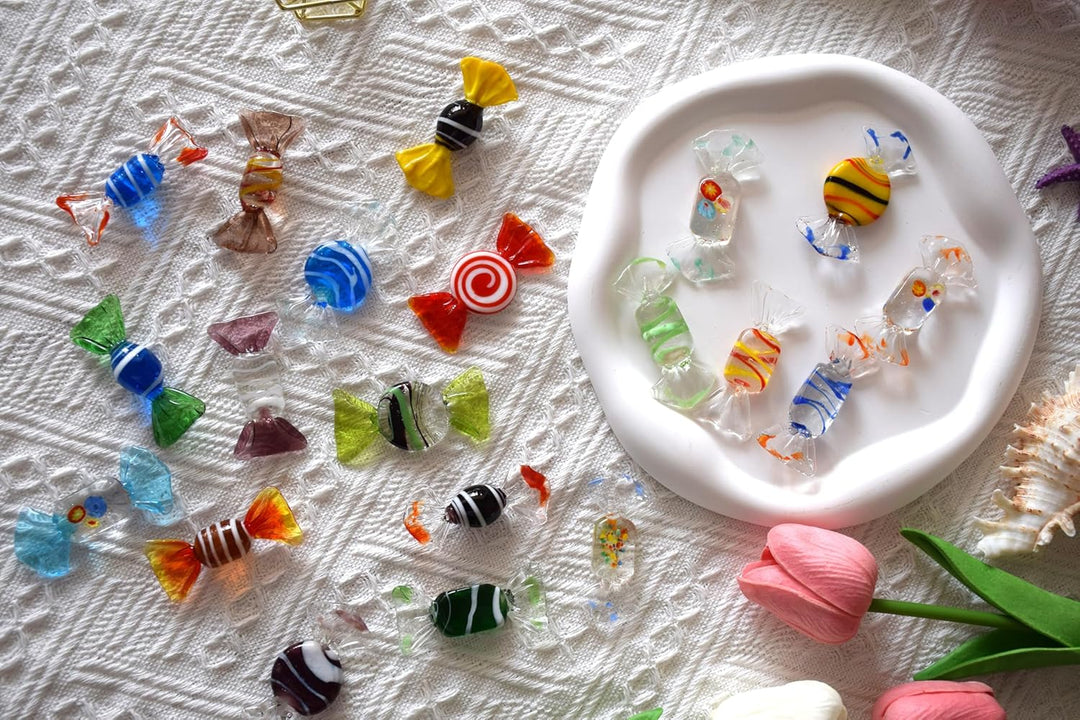 20 Stück handgefertigte Glasbonbons Dekor Vintage-Stil aus Muranoglas, für Zuhause, Party, Hochzeit,