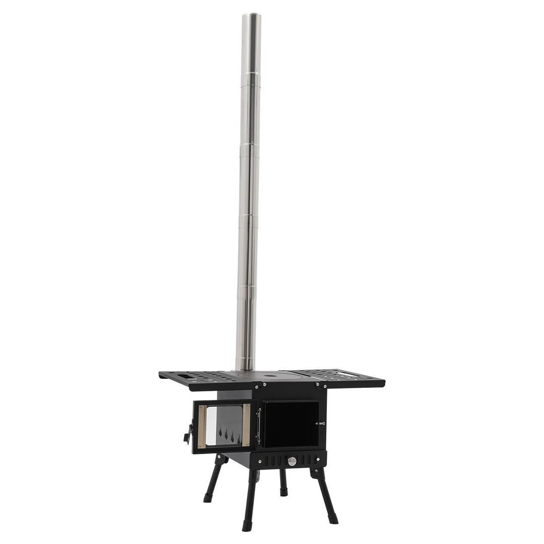 Klappbarer Holzofen Camping mit Schornstein, Höhenverstellbar 36-56cm Tragbarer Zeltkocher für Outdo