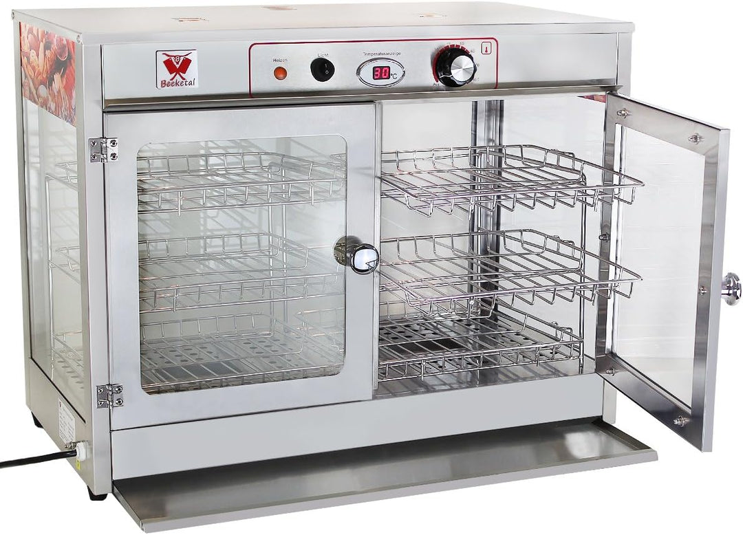 Beeketal 'BHT-2' Profi Gastro Heisse Theke Warmhaltevitrine aus Edelstahl mit Beleuchtung, Krümelsch